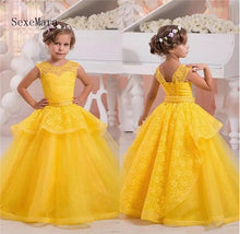 Load image into Gallery viewer, Princess Yellow Flower Girl Dresses Lace Kids Christmas Evening Dress Ball Gown Pageant Dress Communion Dresses