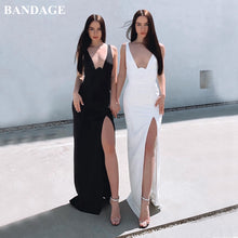 Load image into Gallery viewer, BANDAGE Autumn New Sexy Women Vestidos Black White Maxi Bandage Dress Long Dress Party Bridesmaids Christmas Eve Party Dress
