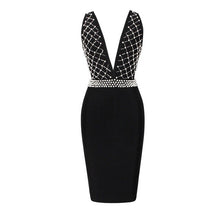 Load image into Gallery viewer, BANDAGE Autumn Luxury Bejeweled Women Vestidos Black Bandage Dress Pearl Beading Sexy Deep V Christmas Party New Year Eve Dress