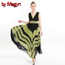 Load image into Gallery viewer, by Megyn black maxi dress 2018 women sexy deep v neck sleeveless lace patchwork bodycon elegant christmas party dress vestidos