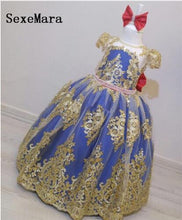Load image into Gallery viewer, Cute New Customized Baby Girls Birthday Dresses Lace Beaded Short Sleeves O Neck Little Princess Dress Christmas Gown with Bow