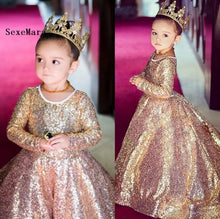 Load image into Gallery viewer, Luxury Champagne Gold Sequined Ball Gown Flower Girl Dresses O-Neck Long Girls Pageant Dress Graduation Christmas Gown
