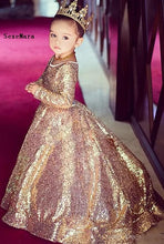 Load image into Gallery viewer, Luxury Champagne Gold Sequined Ball Gown Flower Girl Dresses O-Neck Long Girls Pageant Dress Graduation Christmas Gown