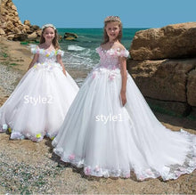 Load image into Gallery viewer, New Off Shoulder High Quality Girls Dresses 3D Flowers A Line with Train Girls Birthday Gown Party Dress Christmas Dress 2-16Y
