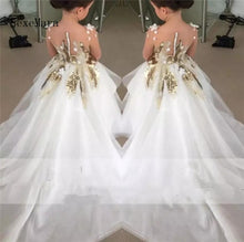Load image into Gallery viewer, White Ivory Flower Girls Dresses Appliques Lace Long Sleeve Party Birthday Christmas Gown Train Toddler Pageant Dress Size 2-16Y