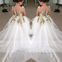 Load image into Gallery viewer, White Ivory Flower Girls Dresses Appliques Lace Long Sleeve Party Birthday Christmas Gown Train Toddler Pageant Dress Size 2-16Y