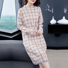 Load image into Gallery viewer, Women s Clothing grey plaid Dresses Christmas sexy pullover jurken work sweater dress plus size loose long 2019 autumn winter