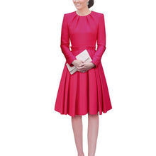 Load image into Gallery viewer, fuchsia elegant plus size office wear women ruffle dress ruched round neck long sleeve peplum knee length Christmas dresses