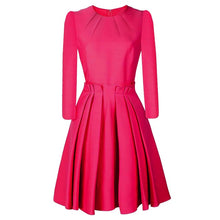 Load image into Gallery viewer, fuchsia elegant plus size office wear women ruffle dress ruched round neck long sleeve peplum knee length Christmas dresses