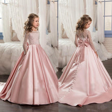 Load image into Gallery viewer, New Pink Flower Girl Dress for Wedding Button Back Long Sleeves Satin Little Girls Birthday Party Gown Christmas Dress 2-14Y