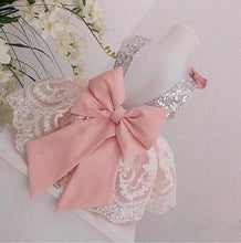 Load image into Gallery viewer, Pink Tulle White Lace Flower Girl Dresses with Bow Baby Girls 1 Year Birthday Party Dress toddler Girl Christmas Dresses