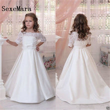 Load image into Gallery viewer, Ivory white satin girls dresses 2-16 years off the shoulder infantil para menina Christmas birthday dress girls communion dress