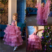Load image into Gallery viewer, Gorgeous Tiered Tulle Flower Girl Dress with Lace Appliques For Wedding Christmas School Event Custom Made Kids Pageant Gowns