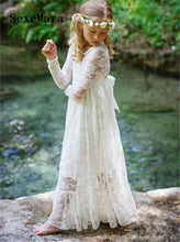 Load image into Gallery viewer, Ivory White Lace A Line Flower Girls Dresses for Wedding Party Long Sleeves O Neck Girls Birthday Dress Christmas Pageant Gown