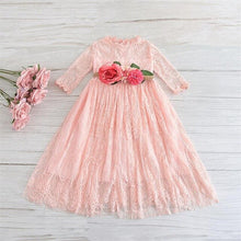 Load image into Gallery viewer, Wholesale Lace Dress for Girls 3/4 Sleeve Princess Dress With Rhinestones Belt Christmas Party Dress Children Clothing E1952