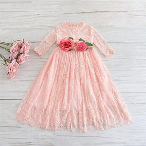 Wholesale Lace Dress for Girls 3/4 Sleeve Princess Dress With Rhinestones Belt Christmas Party Dress Children Clothing E1952