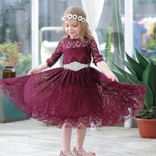 Load image into Gallery viewer, Wholesale Lace Dress for Girls 3/4 Sleeve Princess Dress With Rhinestones Belt Christmas Party Dress Children Clothing E1952