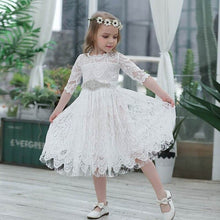 Load image into Gallery viewer, Wholesale Lace Dress for Girls 3/4 Sleeve Princess Dress With Rhinestones Belt Christmas Party Dress Children Clothing E1952