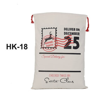 150pcs/lot 38 Styles Canvas Santa Sack Christmas Gift Bags Large Santa Bag Drawstring Candy Cane Bag Kids Gift