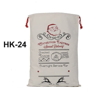 150pcs/lot 38 Styles Canvas Santa Sack Christmas Gift Bags Large Santa Bag Drawstring Candy Cane Bag Kids Gift