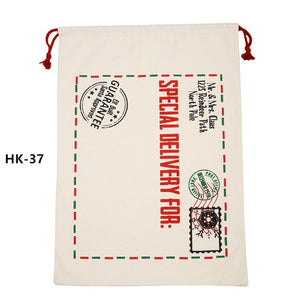 150pcs/lot 38 Styles Canvas Santa Sack Christmas Gift Bags Large Santa Bag Drawstring Candy Cane Bag Kids Gift