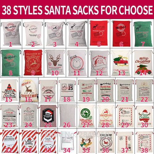 2020 Christmas Santa Sacks 200pcs/lot Large Santa Gift Bag Drawstring Xmas Cotton Bag Stripe Canvas Candy Bags Wholesale