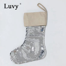 Load image into Gallery viewer, Luvy 100pcs Santa Sock Present Christmas Long Stocking Wholesale Xmas Stocking Candy Christmas Party Decoration Kids Canvas Bag