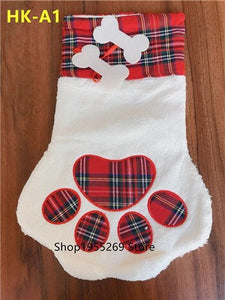 2018 Christmas Decoration Wholesale 30pcs/lot Xmas Stocking Pet Dog Plaid Paw Stocking Christmas Stocking Socks