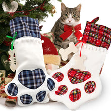 Load image into Gallery viewer, OurWarm 20pcs Red Blue Plaid Pet Dogs Paw Christmas Stockings Kids Gift Bags Christmas Party Decoration New Year 2019 46x28cm