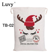 Load image into Gallery viewer, Luvy Handmade Santa Sacks 100pcs Christmas Gift Bag Drawstring Canvas Bag Santa Claus Wedding Decoration Christmas Kid Candy Bag
