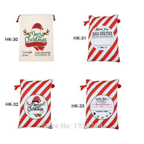 128pcs/lot Red Stripe Santa Sacks Candy Cane Christmas Santa Drawstring Canvas Bag Personalized Kid Gift Santa Bag Large