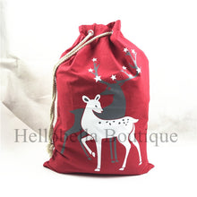 Load image into Gallery viewer, 100pcs Personalized Canvas Christmas Bag Drawstring Reindeers Santa Sack Monogram Christmas Gift Bag