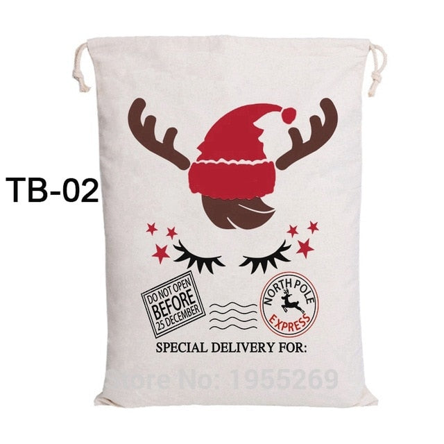 100pcs Christmas Candy Bag Santa Sacks Drawstring Canvas Bag Santa Claus Gift Kids Toy Personalized Wedding Party Decorations