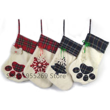 Load image into Gallery viewer, Wholesale 200pcs/lot Personalised Christmas Stockings 2018 Plaid Dog Paw Burlap Christmas Socks Large Christmas Socks for Santa