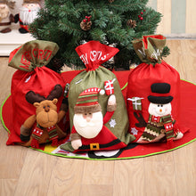Load image into Gallery viewer, large linen christmas decorations for home gift bag   Xmas Santa Claus back bag adventskalender cadeau noel buffalo plaid 10pcs