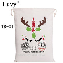 Load image into Gallery viewer, Luvy Christmas Bag 100pcs/lot Reindeer Express Santa Sack Drawstring Canvas Gift Bag Santa Claus Party Decoration Candy Cane Bag