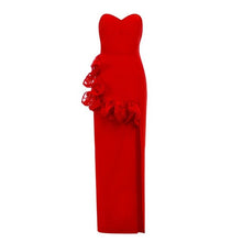 Load image into Gallery viewer, BANDAGE New Chic Red Ruffles Strapless Maxi Bandage Dress Women Vestidos Side Split Robe Dresses Christmas New Year Party Dress
