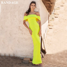 Load image into Gallery viewer, BANDAGE Autumn Yellow Long Bandage Dress Sexy Off Shoulder Maxi Dress Bodycon Women Vestidos Christmas New Year Eve Party Dress