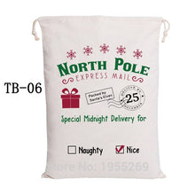 Load image into Gallery viewer, Christmas Drawstring Bag 100pcs/lot Handmade Santa Sacks Canvas Candy Bag Kids Gift Home Decorations Large Santa Claus Bags