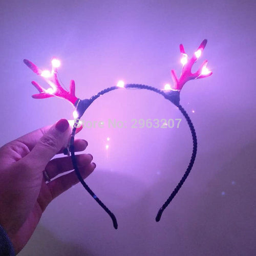 100pcs LED Antler Headband For Children Christmas Gift Decoration Deer Head Hoop Merry Xmas New Year Kids Gift