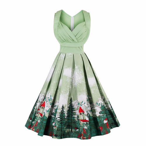 20pcs/lots 2017 Christmas Christmas explosion models Hepburn wind sleeveless print retro large size dress