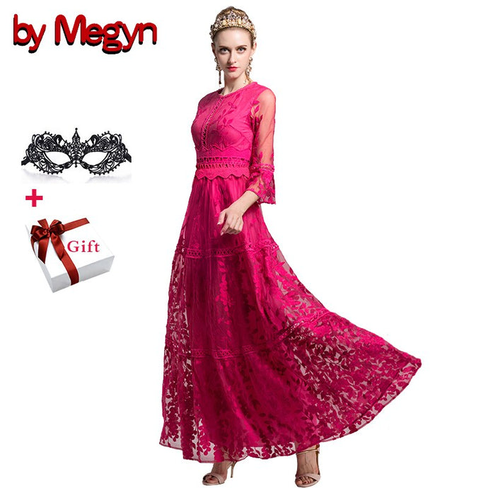 by Megyn women luxury embroidered elegant maxi dress flare sleeve a-line dress female christmas party formal dresses vestidos