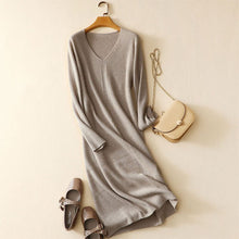 Load image into Gallery viewer, Cashmere Dress Long Sleeves Solid Color Christmas Dress Girl High-end Autumn/winter Womens Pure Cashmere Dress