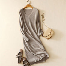 Load image into Gallery viewer, Cashmere Dress Long Sleeves Solid Color Christmas Dress Girl High-end Autumn/winter Womens Pure Cashmere Dress