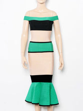 Load image into Gallery viewer, Modphy robe sexy club de nuit off shoulder slash neck ruffles mermaid bodycon striped bandage dress christmas vestido women D148